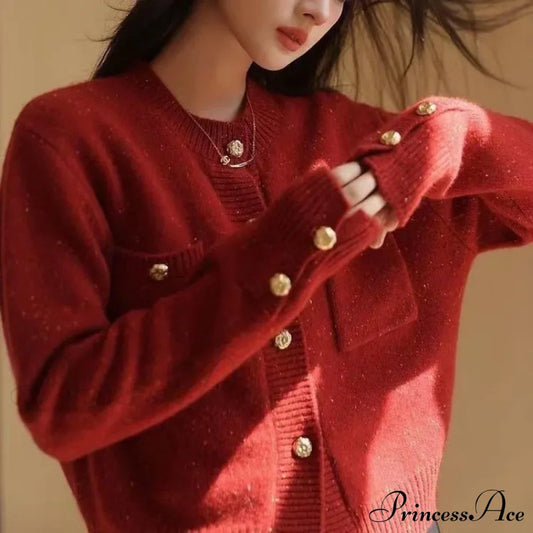 Solid Color Office Lady O-neck Cardigan