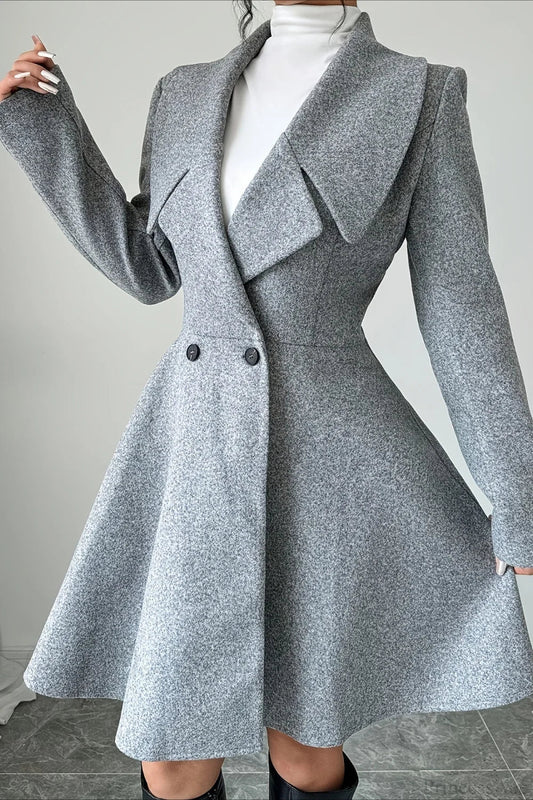 Solid Color Wool Tie Waist Elegant Long Sleeve Overcoat