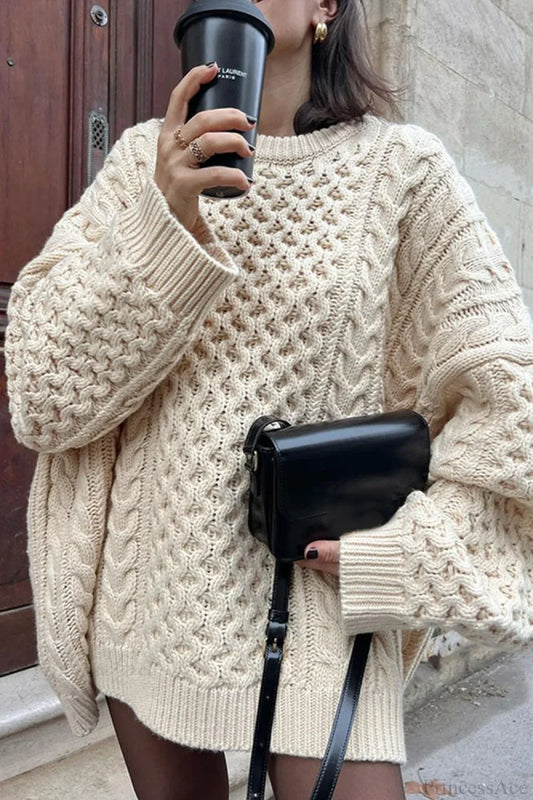 Solid Crewneck Lantern Sleeve Loose Sweater