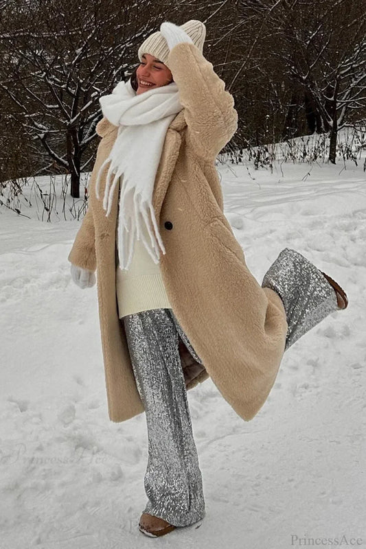 Solid Fleece Warm Casual loose fit Overcoat