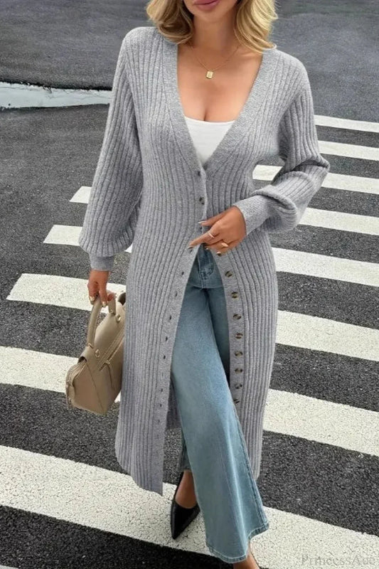 Solid Knit Open Front Loose Casual Longline Overcoat