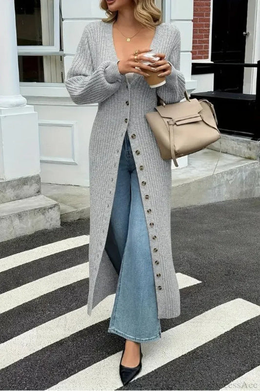 Solid Knit Open Front Loose Casual Longline Overcoat