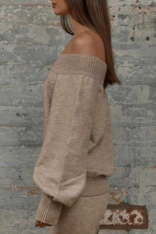 Solid Off Shoulder Loose Sweater