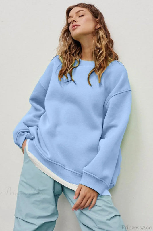 Solid Oversize Relaxed Pullover Sweatshirt