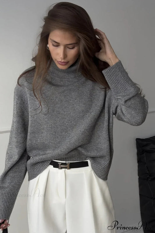 Solid Thick Short Turtleneck Loose Sweater