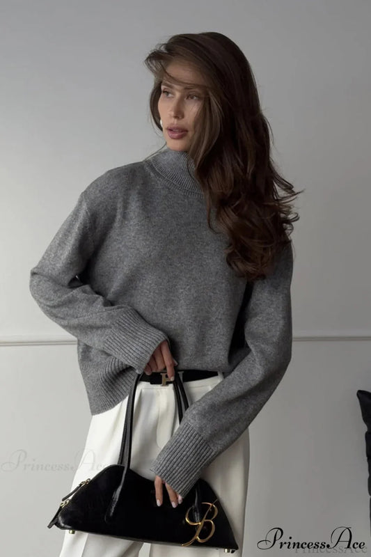 Solid Thick Short Turtleneck Loose Sweater