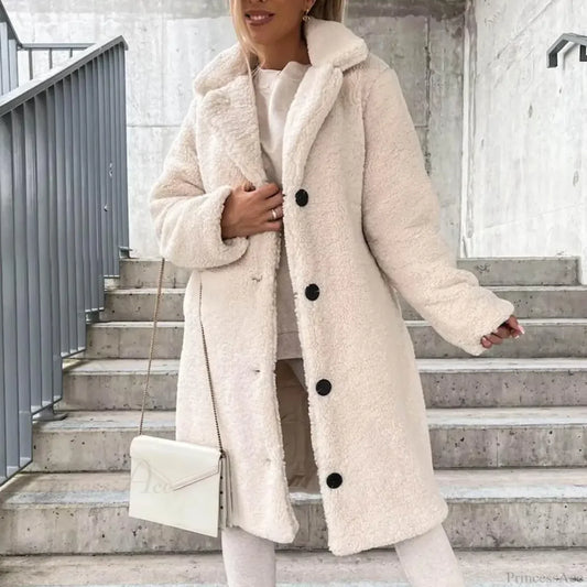 Solid Woolen Coat with Belted Overcoat Apricot / S