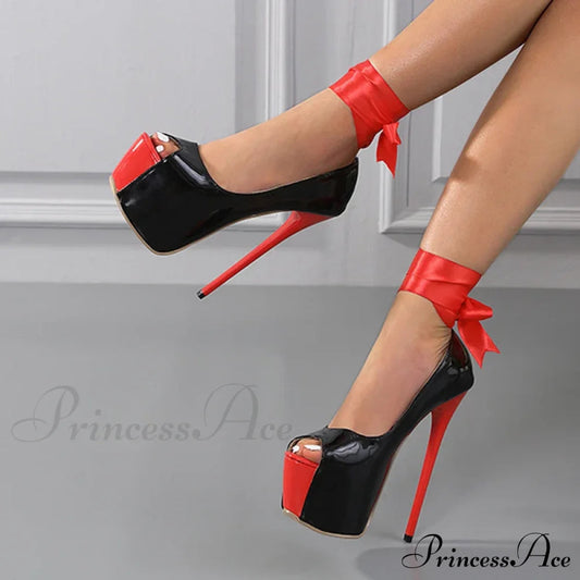Red Ankle Strap Platform Women Pumps Peep Toe Slingback High Heels Stiletto Pole Dance Shoes