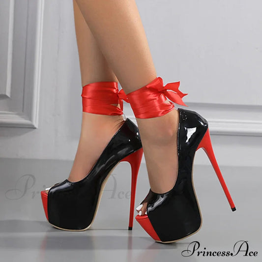 Red Ankle Strap Platform Women Pumps Peep Toe Slingback High Heels Stiletto Pole Dance Shoes