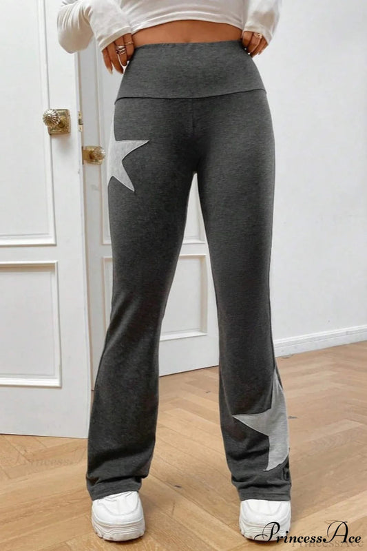 Star Print High Waist Slim Flare Pants