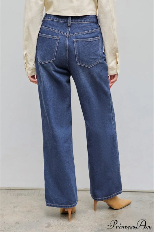 Straight Relaxed Asymmetrical Button Jeans