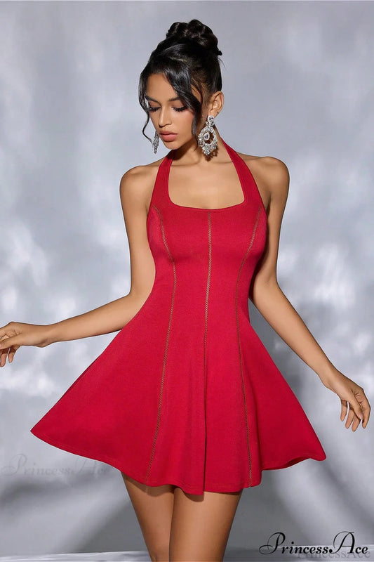 Strapless Tie Open-Back Paneled Short Party Dress