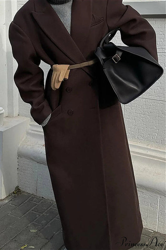 Striped Long Collared Elegant Trench Overcoat