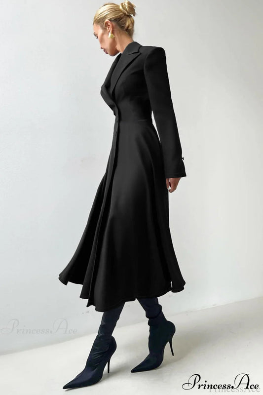 Structured Shoulder Solid Blazer Elegant Maxi Dress