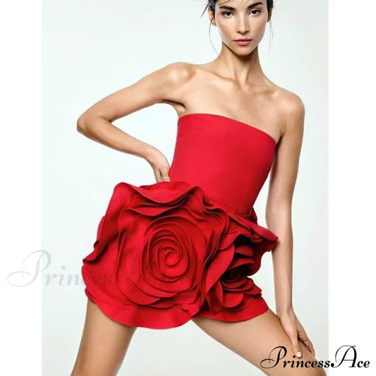 Stylish Stereoscopic Flowers Strapless Glamoroshop Christmas Party Dress
