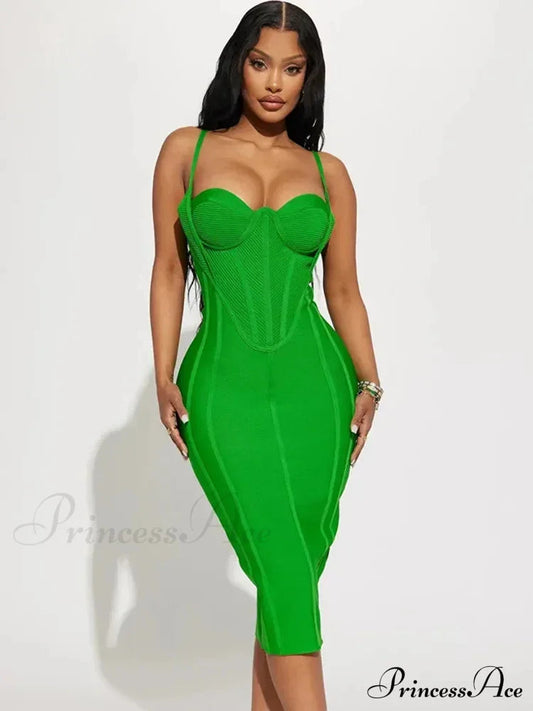 Summer Sexy Sleeveless Backless Green Midi Bodycon Bandage Elegant Christmas Party Dress