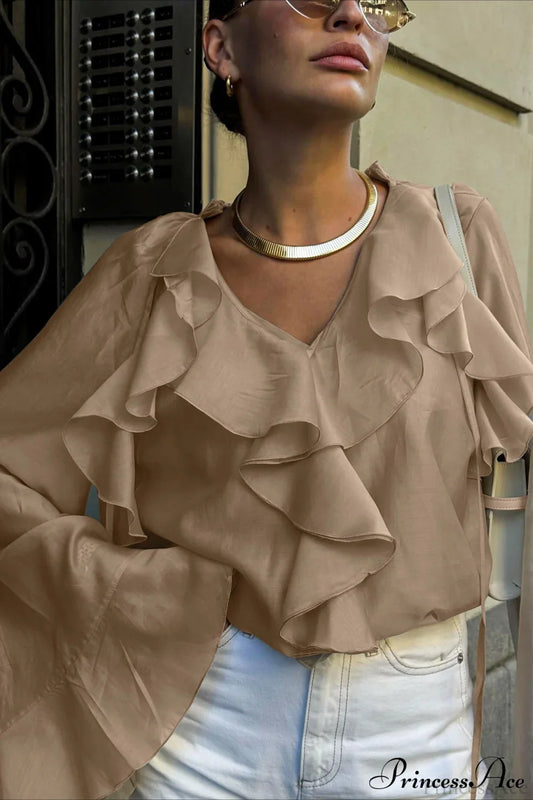 Tencel Ruffled Tie Double Layer Blouse