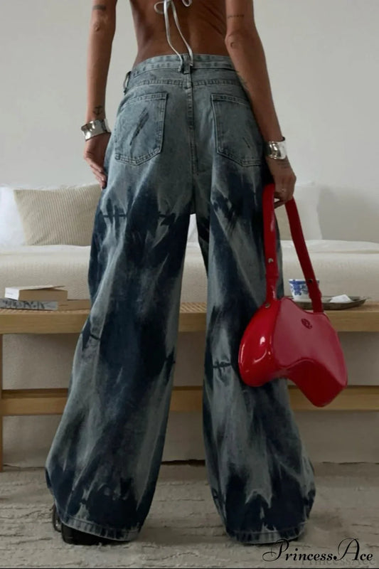 Tie Dye Wide Leg Retro Washed High Street Jeans