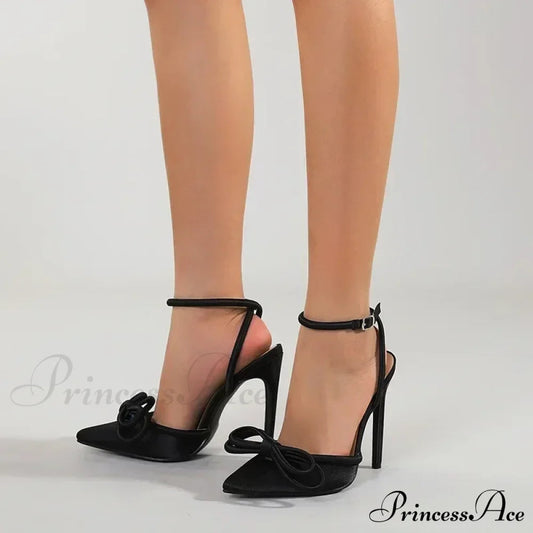 Transparent Pvc Flowers 11CM Thin High Heels Peep Toe Pointed Narrow Band Ankle Strap Party High Heel