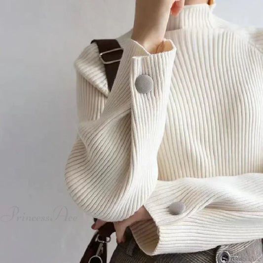 Turtleneck & Crochet E-girl Year-round Sweater White / One Size