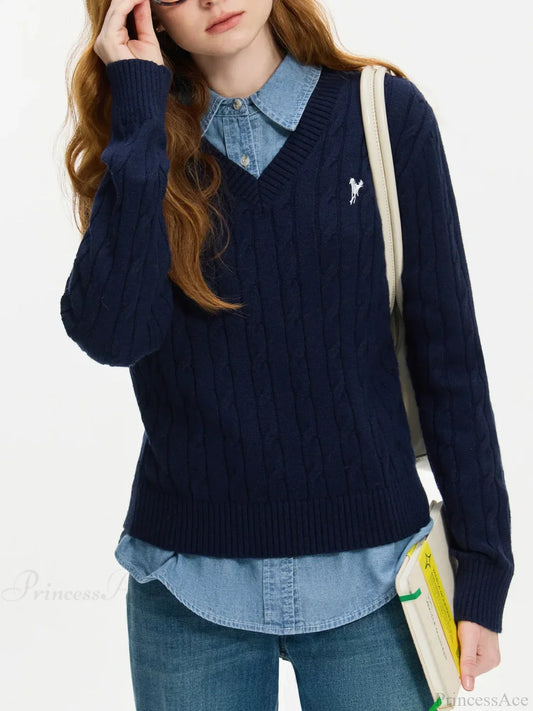 V-neck Embroidered Twisted Flower Sweater