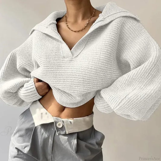 V-neck Warm White Sweater White / S