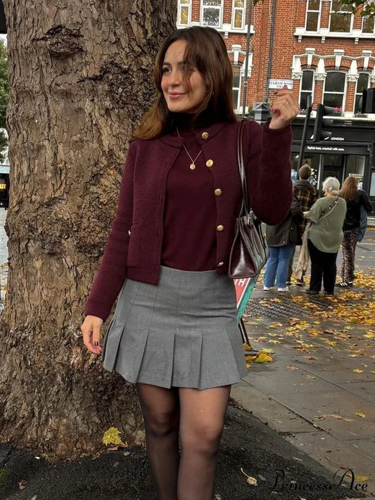 Vintage Burgundy Single-Breasted Cardigan