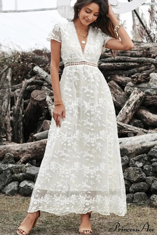 Vintage Deep V Short Sleeve Dress