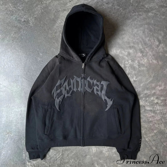 Vintage Gothic Printed Zipper Hoodie