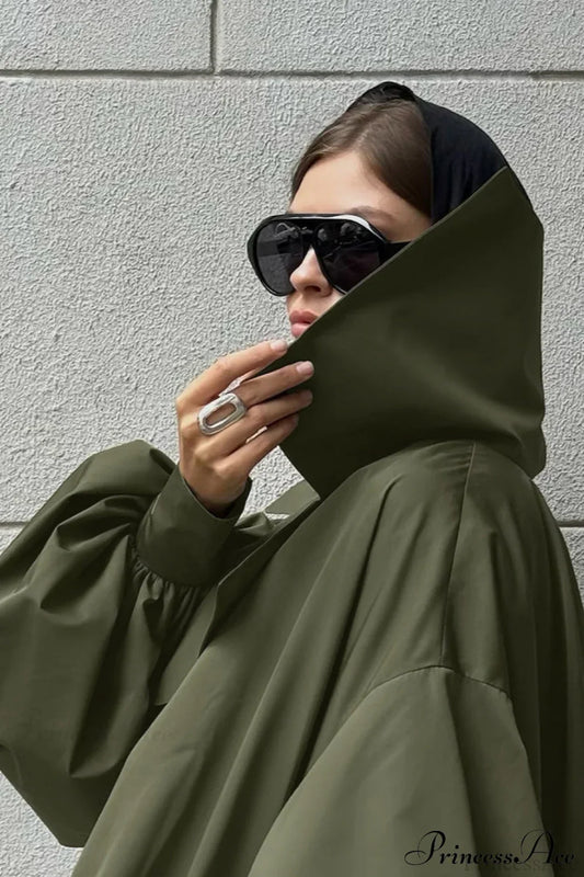 Vintage Green Unique Loose Slimming Coat