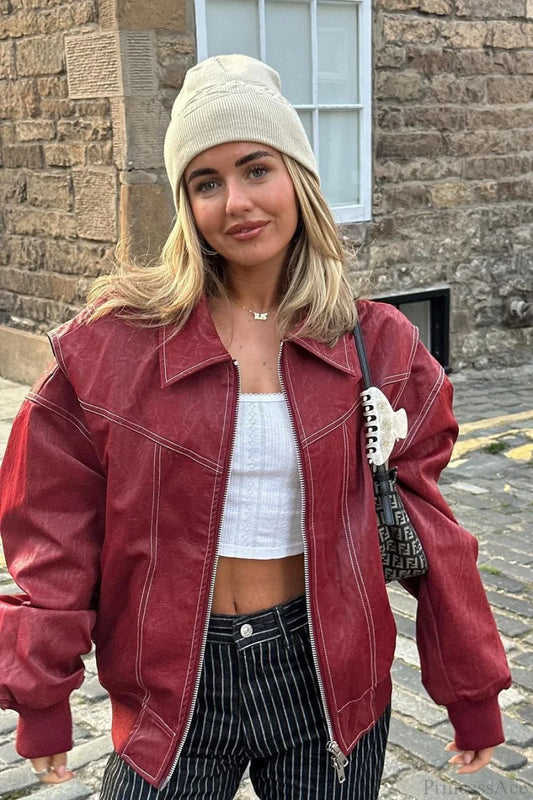 Vintage Loose Long Sleeve Lapel Leather Jacket