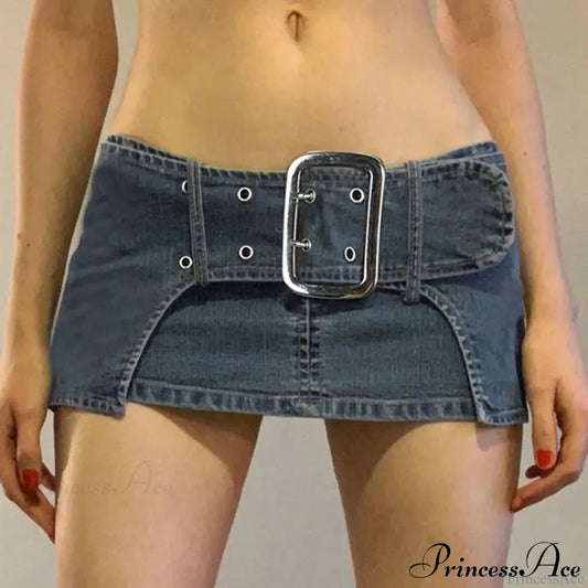 Vintage Metal Buckle Denim Skirt