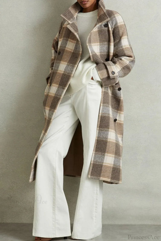 Vintage Plaid Belted Wool Coat Camel / S