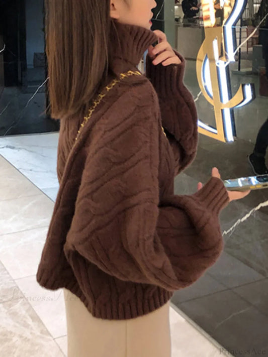 Vintage Solid Color Casual Loose Fashion Pullover Christmas Sweater Dark Brown / S Sweaters-L