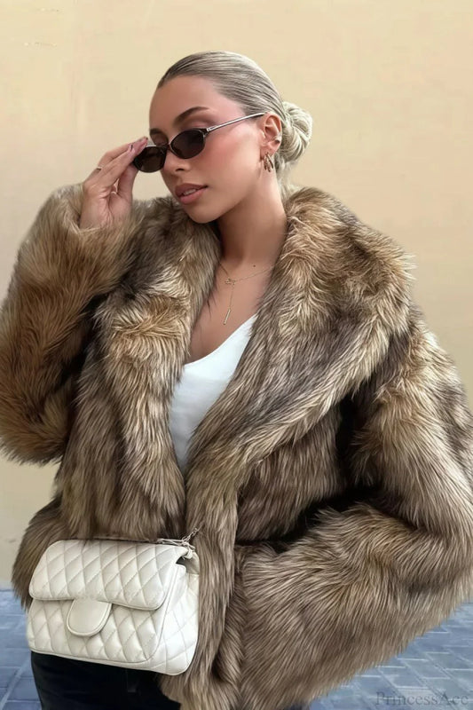 Vintage Solid Color Faux Fur Minimalist Coat