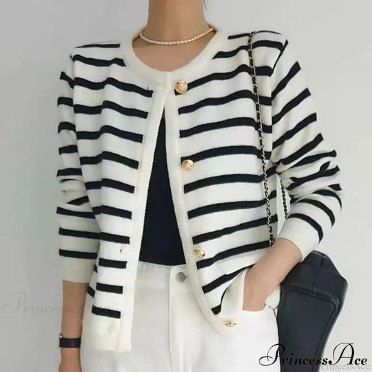 Vintage Striped Loose Knitting Simplicity Knit Cardigan