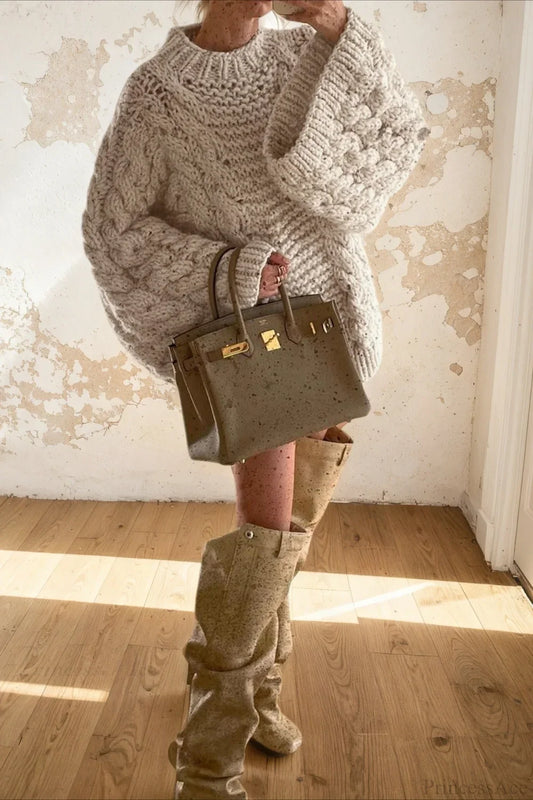 Vintage Stylish Crewneck Bell Sleeve Loose Sweater