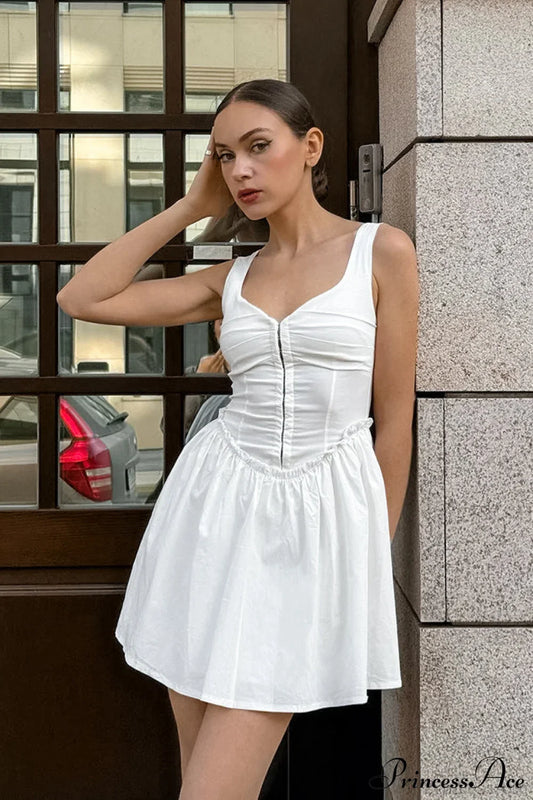 White Cotton A Line Cami Mini Dress