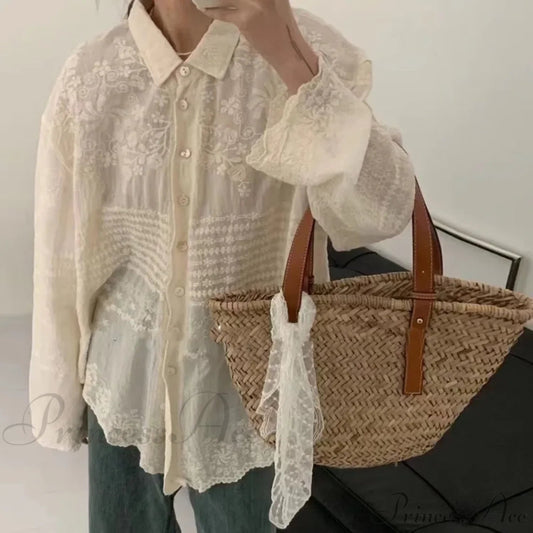 White Cotton Embroidery Lace Long Sleeve Boho Beach Bloshope