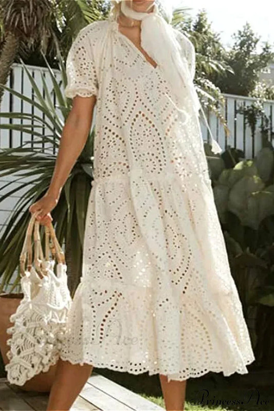 White Cotton Long Lace Dress
