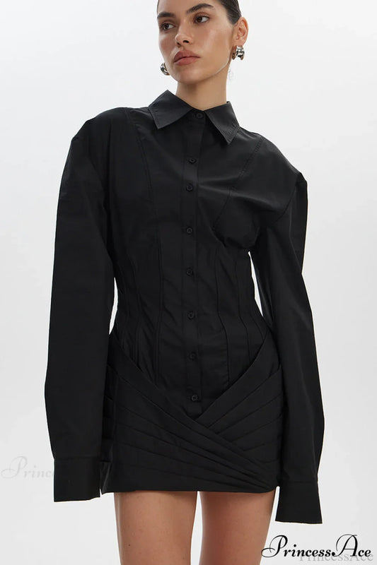 White Long Sleeve Tie Waist Fitted Mini Dress