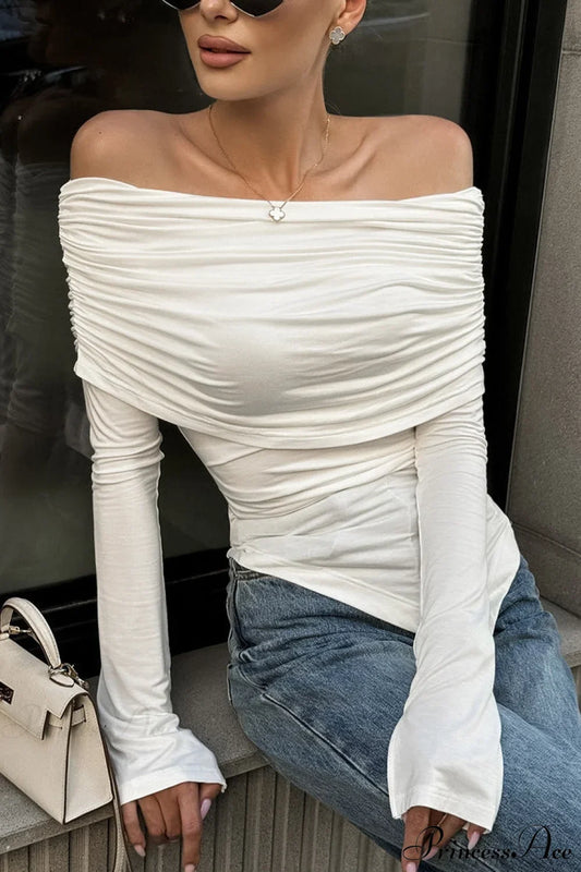 White Off Shoulder Modal Long Sleeve Tee