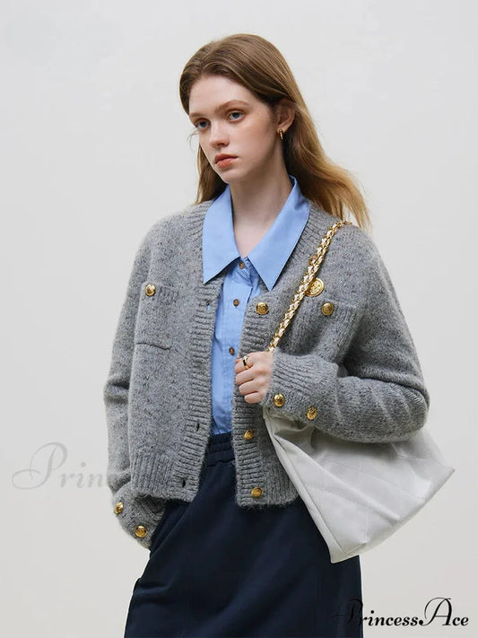 Wool Button Short Knitted Cardigan