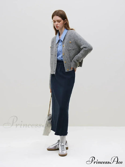 Wool Button Short Knitted Cardigan