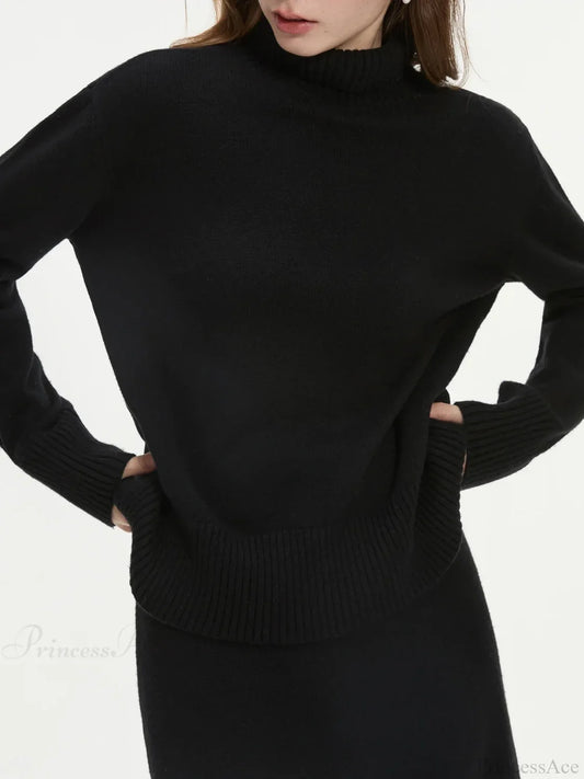 Wool Gray Turtleneck Sweater Skirt Sweater Black Sweater / XS