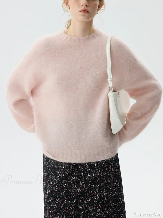 Wool Mohair Thick Pullover Sweater Sweater Pink / S