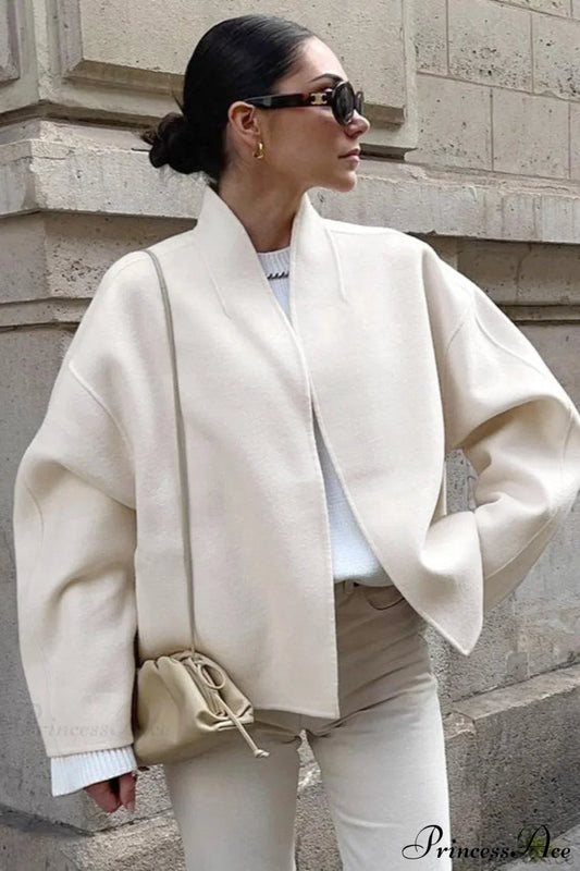 Woolen V-Neck Short Loose Chillax Coat Apricot / S