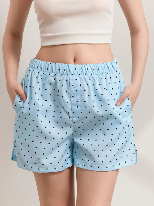 Plaid Striped Button Lounge Short