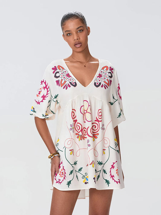 Loose Mini Beach Floral Dress for Vacation