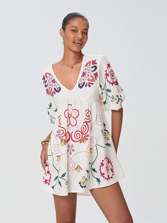 Loose Mini Beach Floral Dress for Vacation